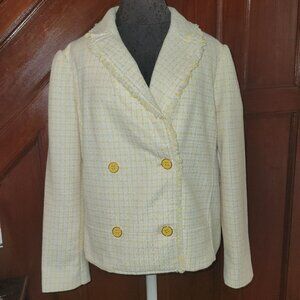 Liz Claiborne Tweed Double-Breasted Blazer Jacket With Fringe Trim & Buttons 14